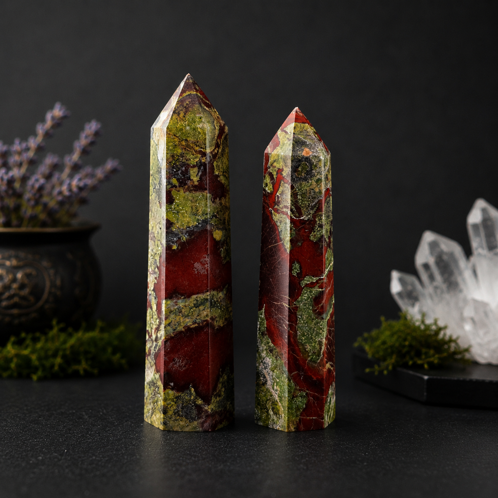 Dragon Blood Jasper Tower – Red Green Polished Crystal Point