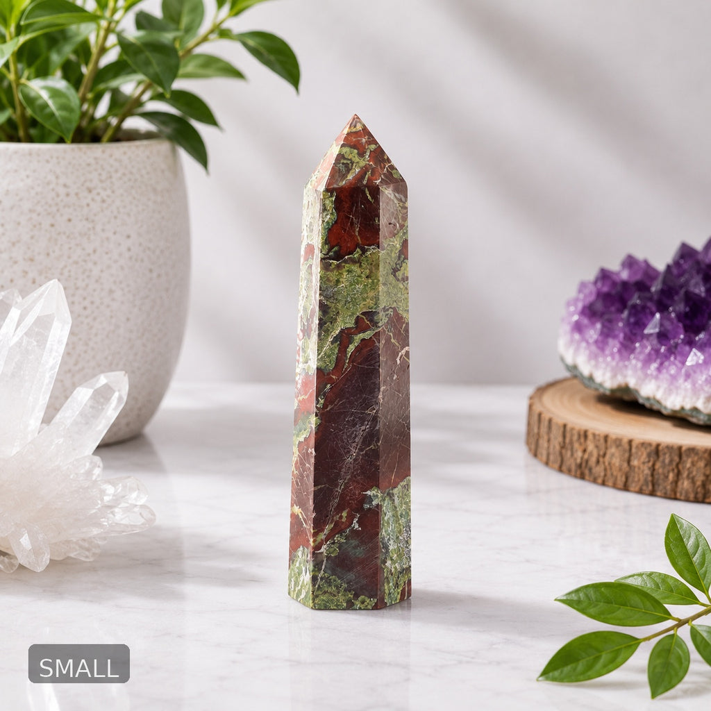 Dragon Blood Jasper Tower – Red Green Polished Crystal Point