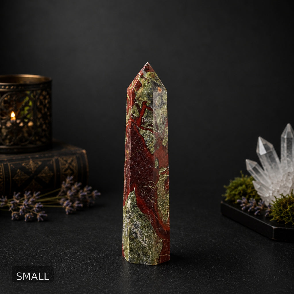 Dragon Blood Jasper Tower – Red Green Polished Crystal Point