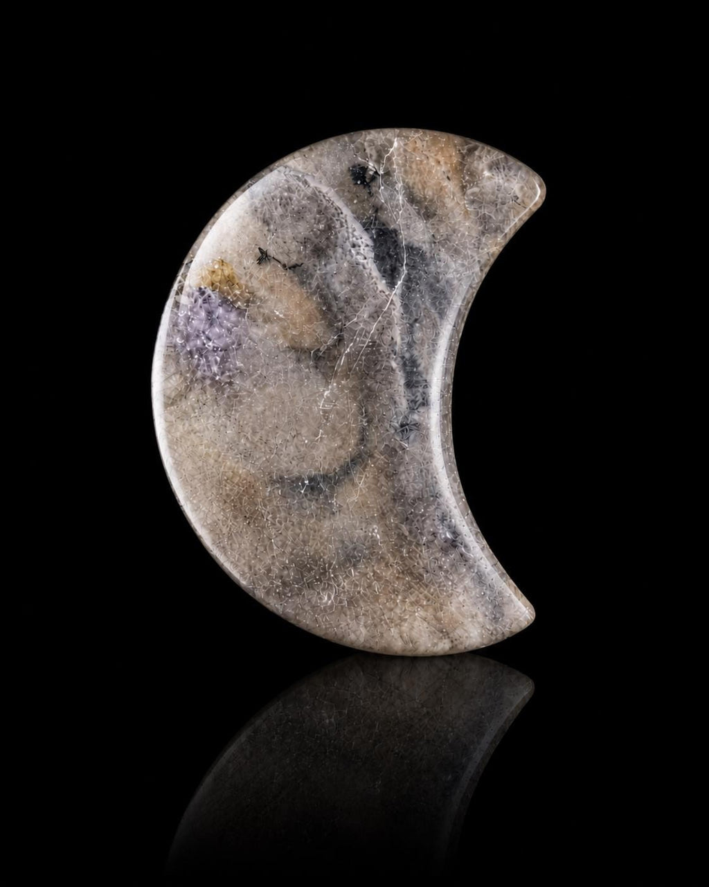 Smoky Quartz Crystal Moon Carving