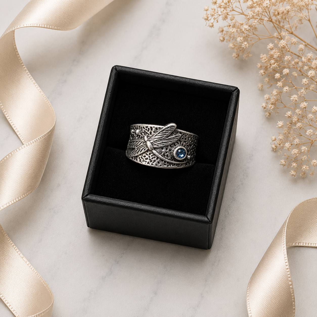 Moonlit Dragonfly Ring