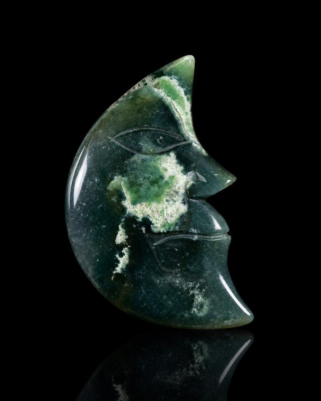 Moss Agate Moon Face Carving