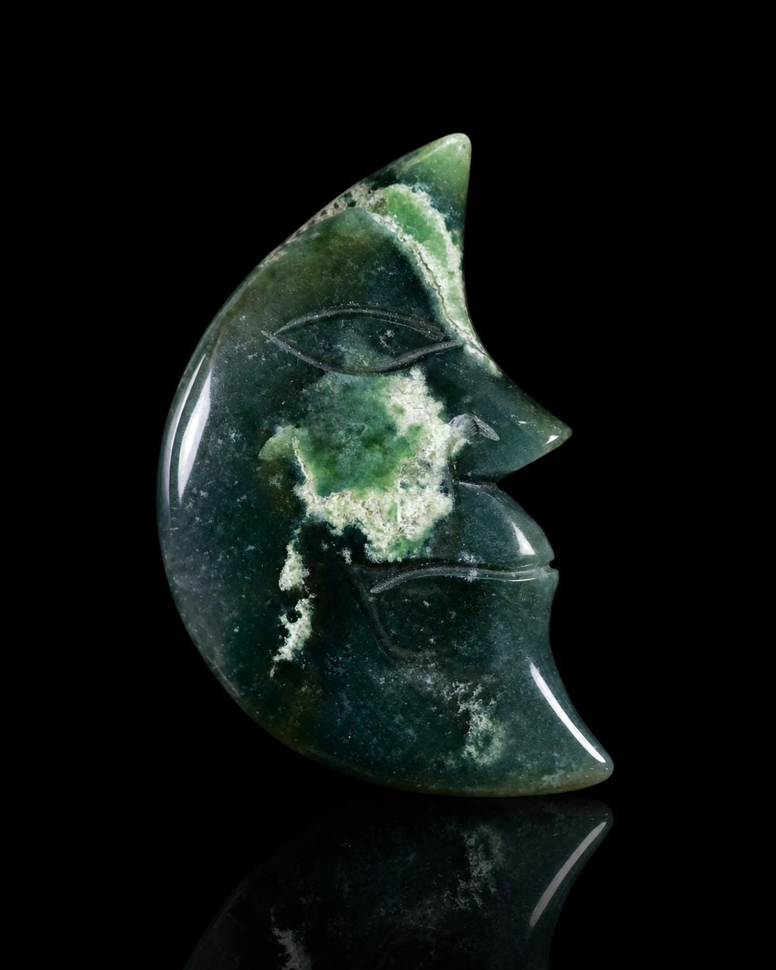 Moss Agate Moon Face Carving