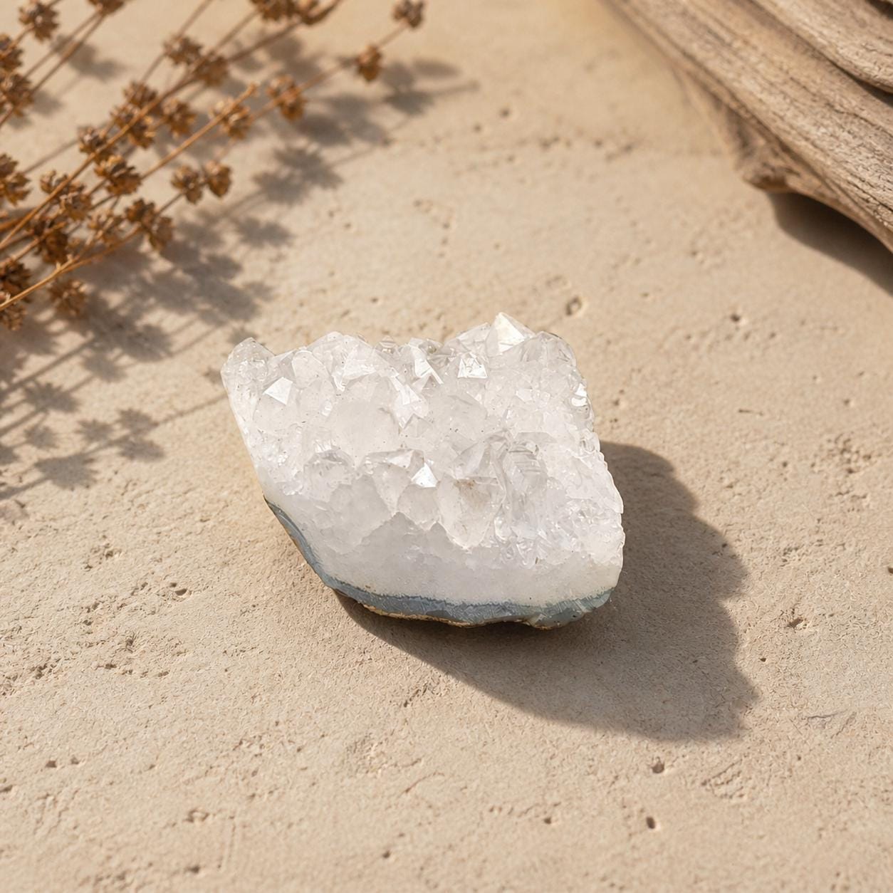 Clear Quartz Cluster with Blue Agate Base