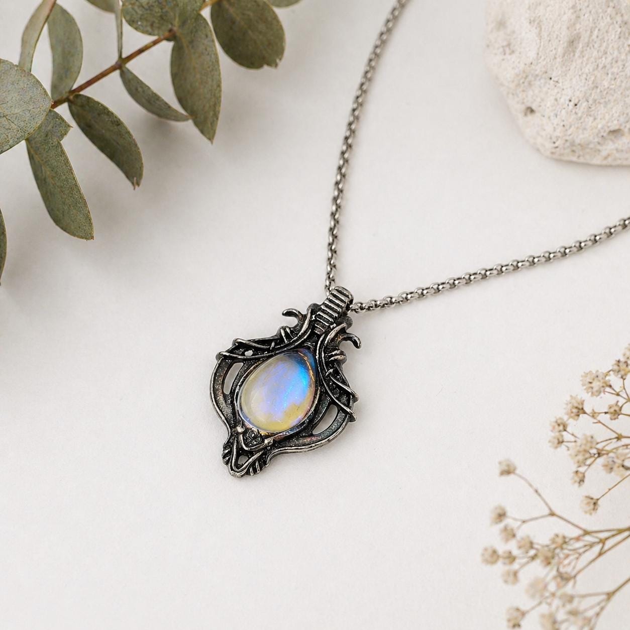 Iridescent Glass Teardrop Necklace
