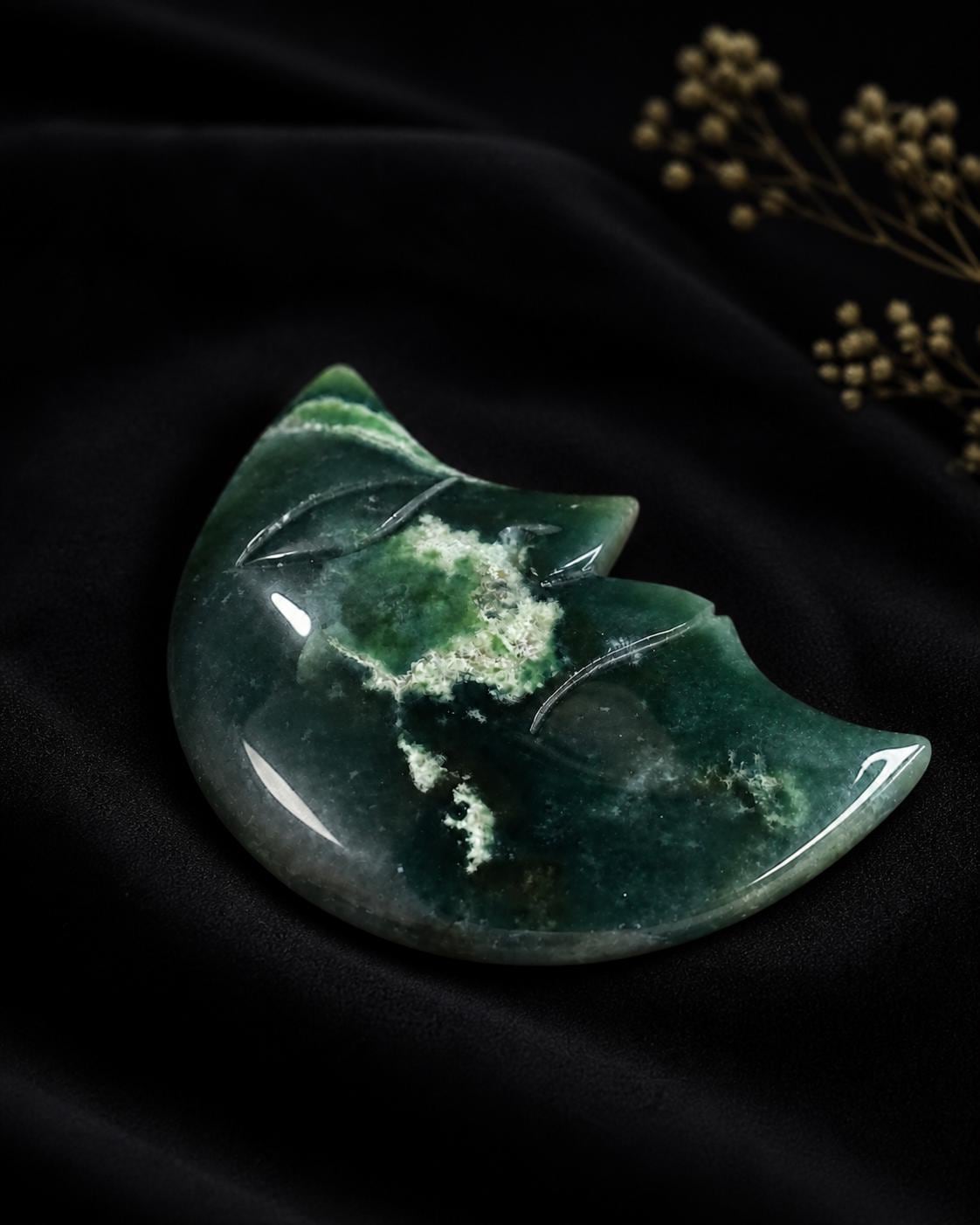 Moss Agate Moon Face Carving