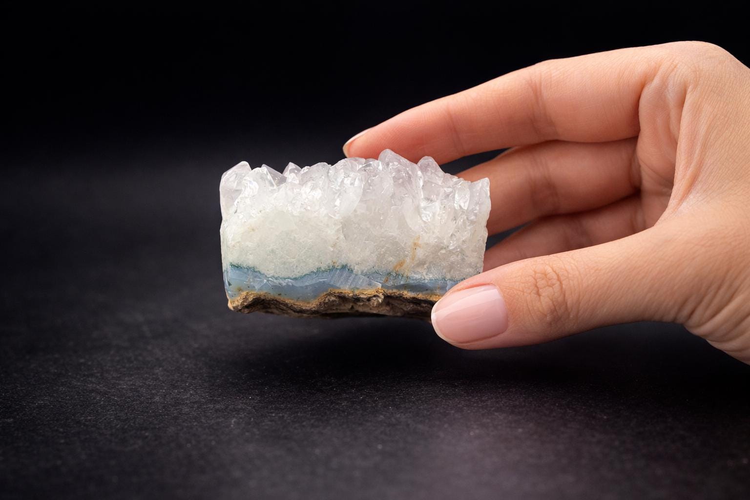 Clear Quartz Cluster with Blue Agate Base