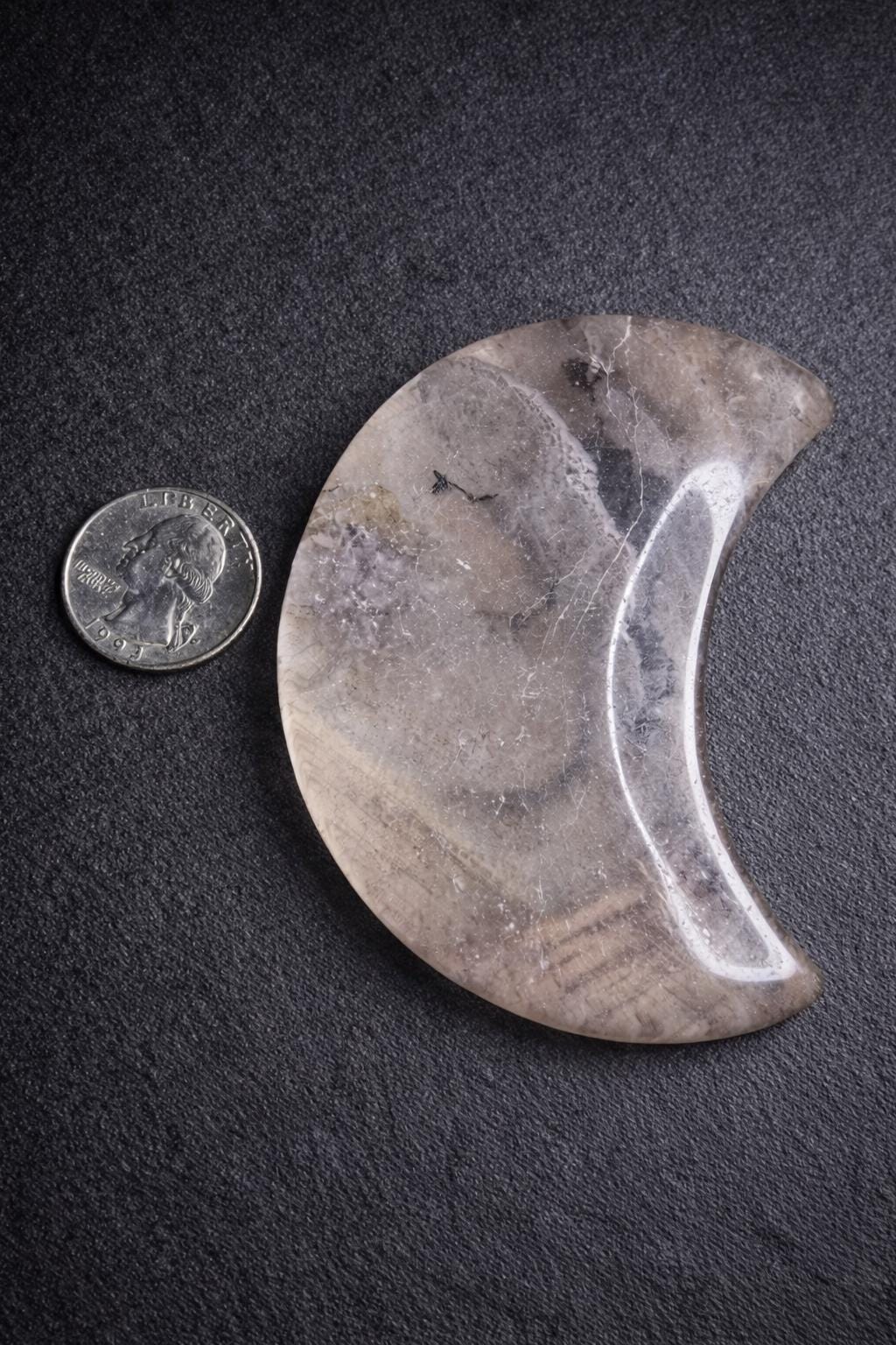 Smoky Quartz Crystal Moon Carving