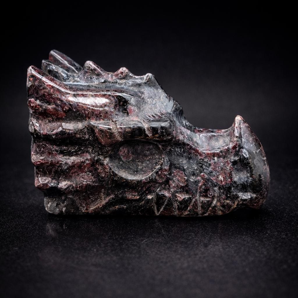 Garnet in Quartz Dragon Head Carving
