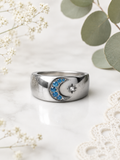 Celestial Moon & Star Ring with Blue Rhinestones