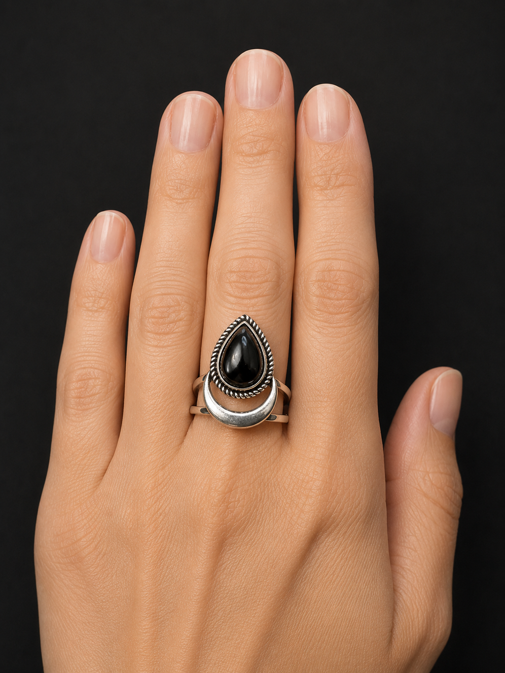 Black Onyx Crescent Moon Ring
