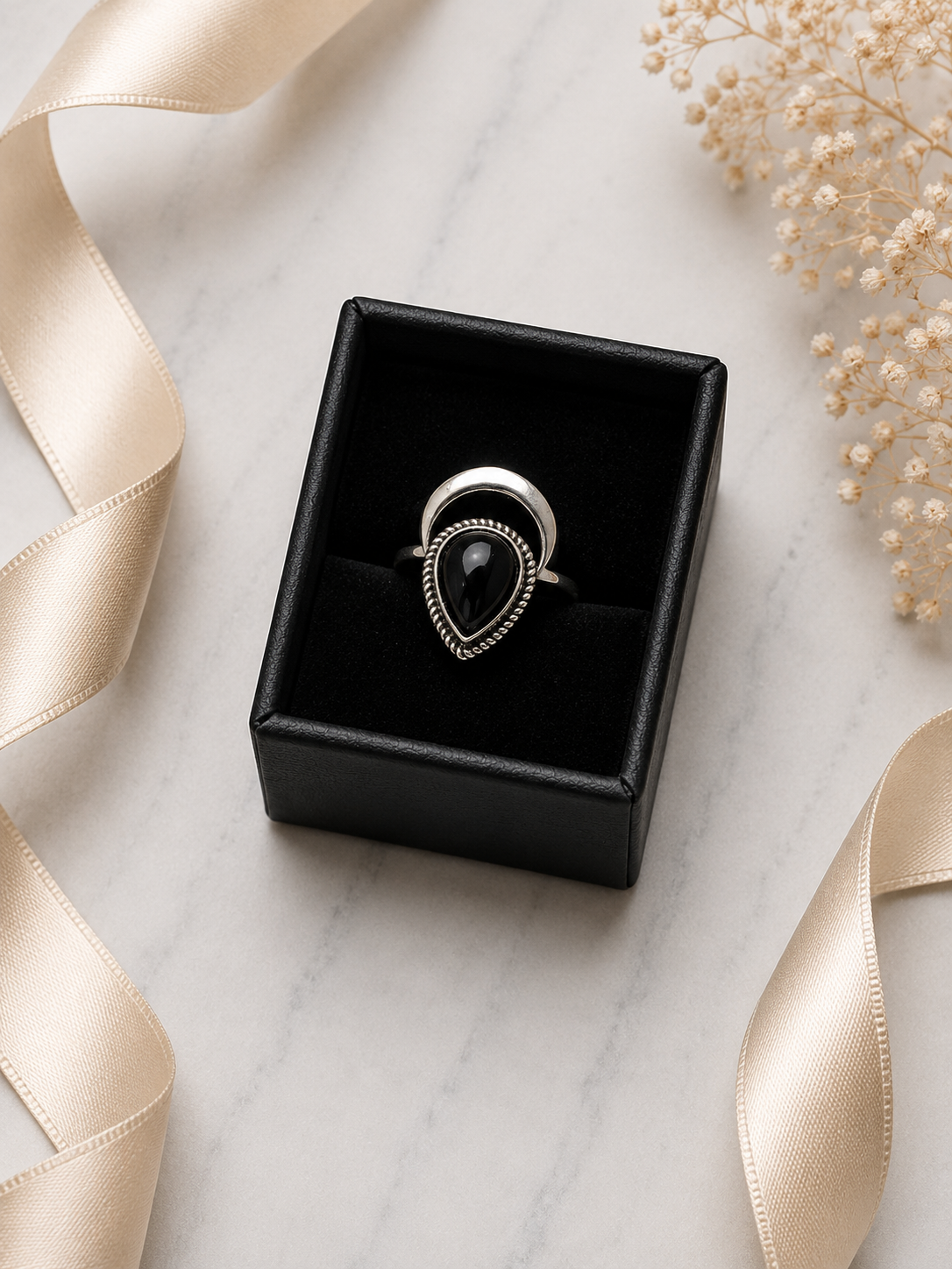 Black Onyx Crescent Moon Ring