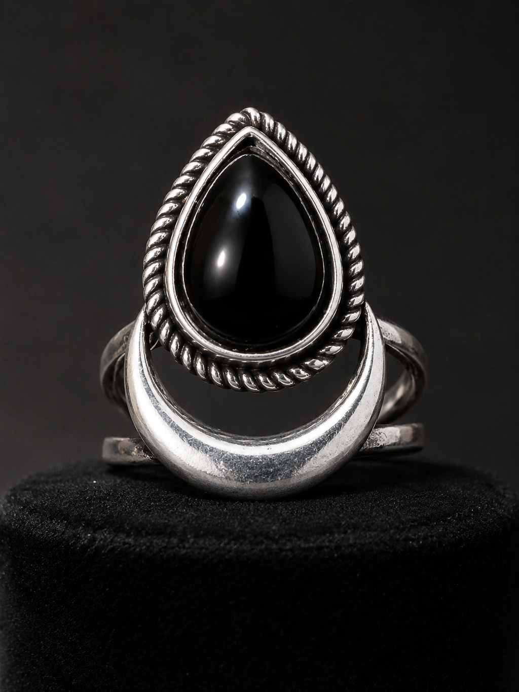 Black Onyx Crescent Moon Ring
