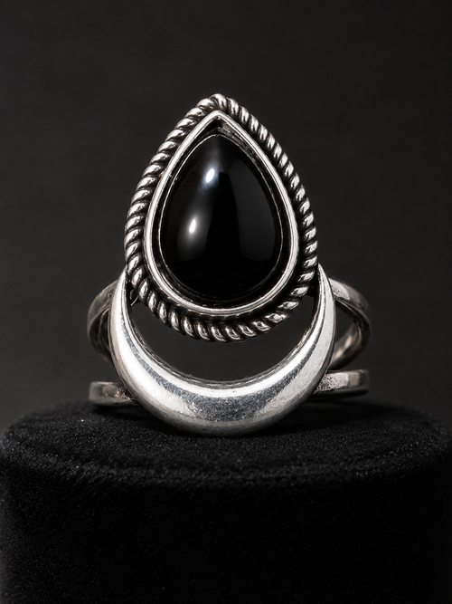 Black Onyx Crescent Moon Ring