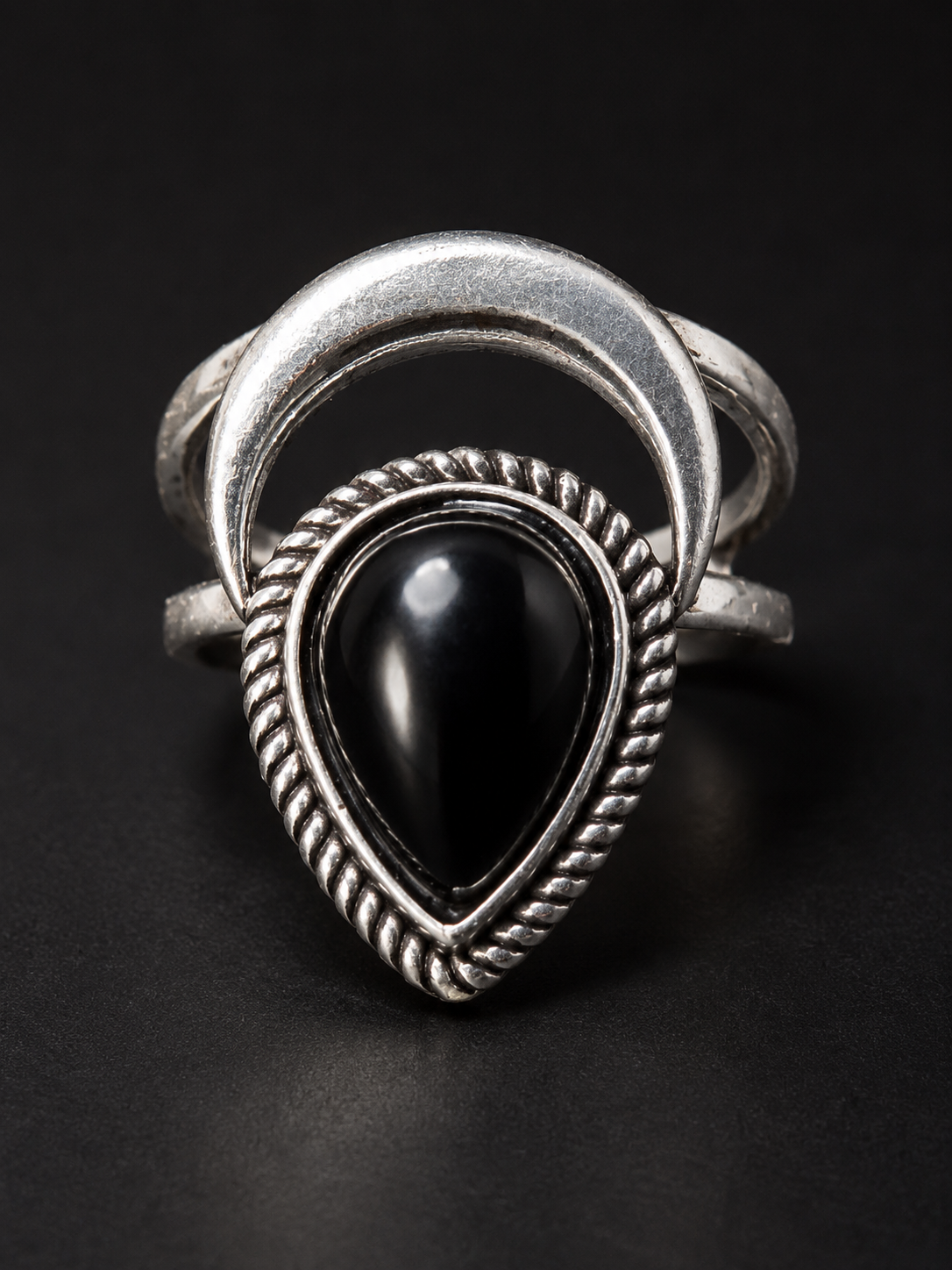 Black Onyx Crescent Moon Ring