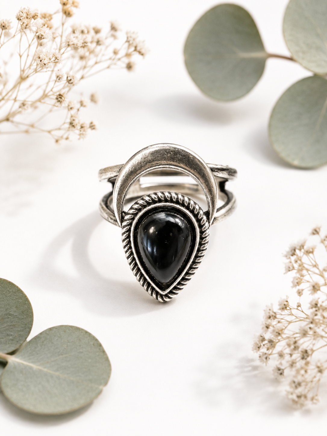 Black Onyx Crescent Moon Ring