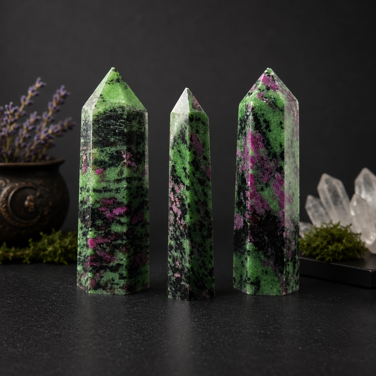Ruby Zoisite Tower – Green Purple Polished Crystal Point